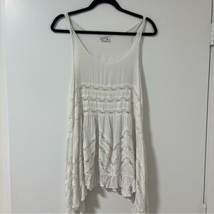 Free People Cream / White Lace Trapeze Textured Tank Tunic